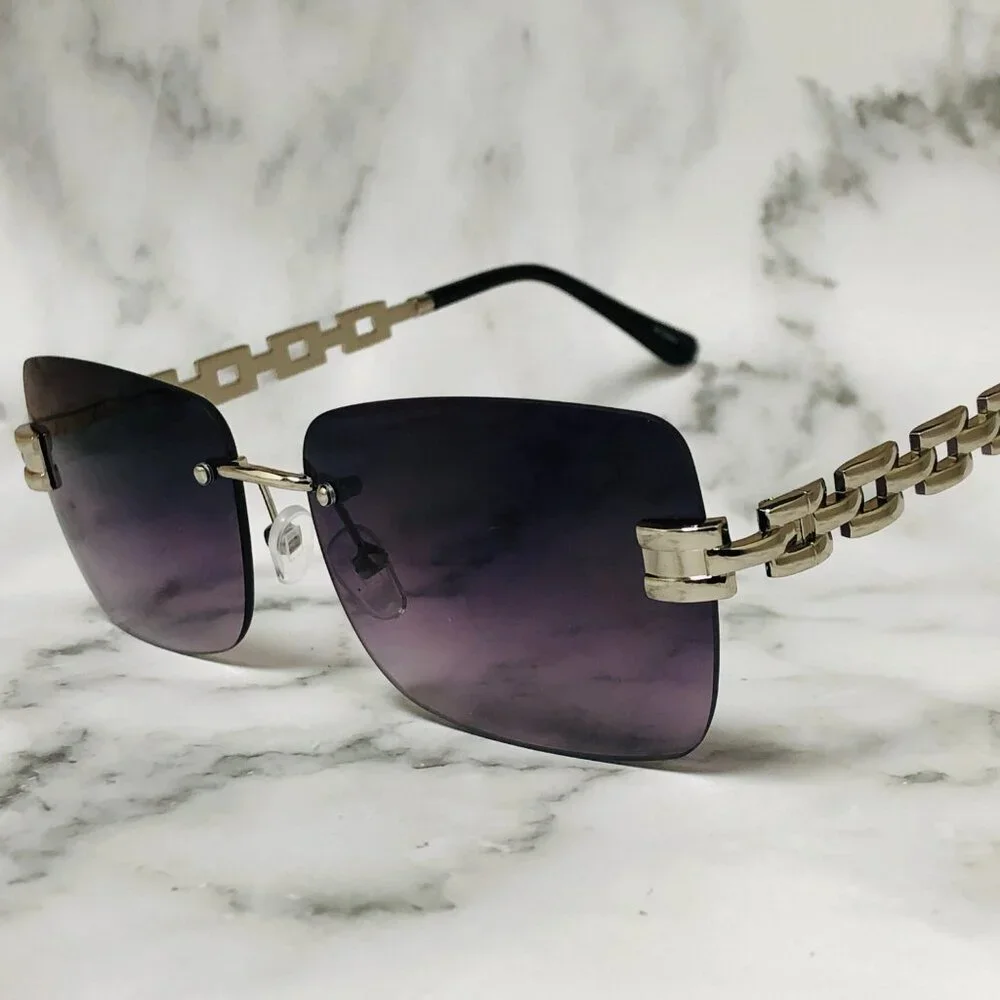 Men Sunglasses‎ Black Lens Rimless Luxury Retro Shades Silver Metal Lentes Gafas